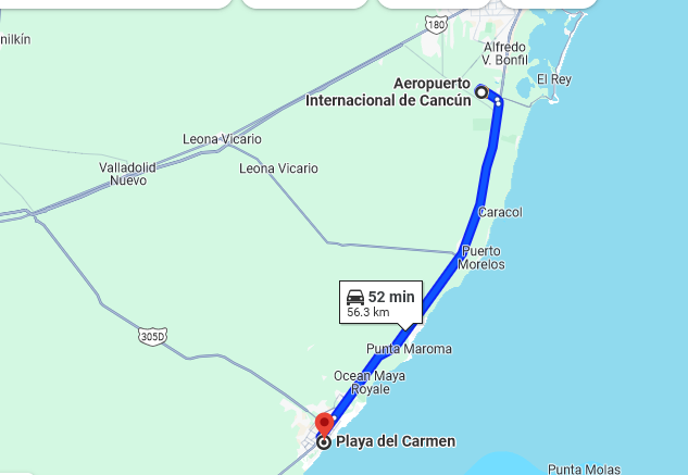 Travel time from Cancun airport to Playa del Carmen - Playa del Carmen